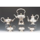 Gorham Durgin Sterling Silver Six Piece Coffee and Tea Set, dated 1930 nullConsisting of: teapot