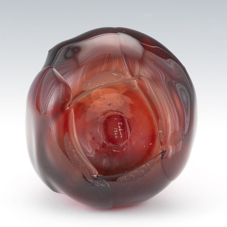 Dominick Labino (American, 1910-1987) 11-1/2" Cranberry colored blown glass bottle-shaped vase - Image 7 of 7