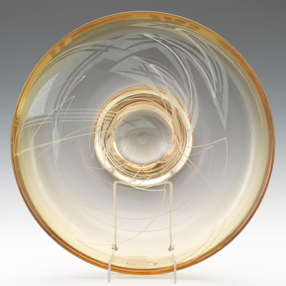 Mark Sudduth (American, Contemporary) 14-3/4" x 4-1/4"Line Series dish. Heavy and thick-walled blown - Image 7 of 9