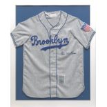 Signed Commemorative Brooklyn Dodgers Pee Wee Reese Jersey framed overall 40-1/4" x  32-1/4"