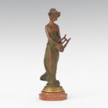 Art Nouveau Patinated Bronze Seal Handle as Miniature Nymph Statuette 3-3/4"T Cast bronze elegant