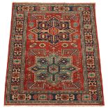 Shirvan Style Carpet, 20th Century 4'1" x 3'2"Wool on cotton weft, low pile in strong design with