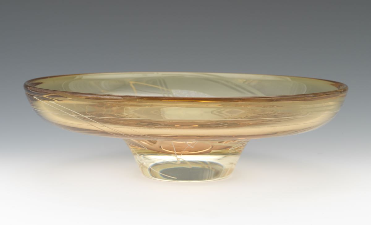 Mark Sudduth (American, Contemporary) 14-3/4" x 4-1/4"Line Series dish. Heavy and thick-walled blown - Image 3 of 9