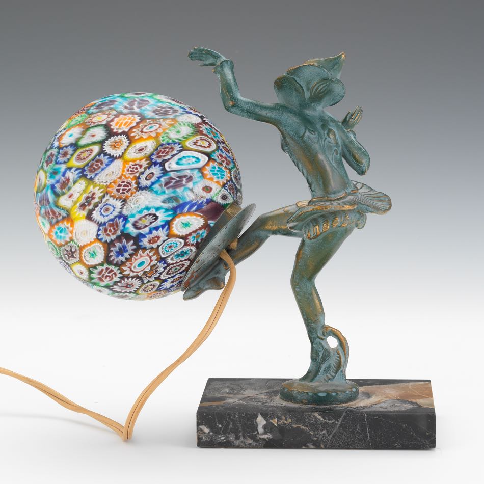 Dancing Girl Lamp 9" x 5" x 3 1/2" baseMillefiore glass gall novelty lamp with figure. Figural - Image 3 of 9