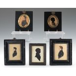 Five Framed Portrait Miniatures, 19th Century nullIncluding: miniature watercolor and pencil on