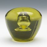 Dominick Labino (American, 1910-1987) 3" x 3-1/2" Blown glass organic form in clear olive green with