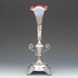 German Silver and Glass Centerpiece  14" x 5"800 silver standard base with scroll and acanthus