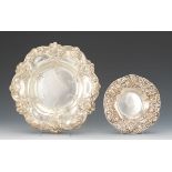 Gorham Art Nouveau Sterling Silver Large and Small Deep Dishes, "Wilde Rose" Pattern, dated 1911