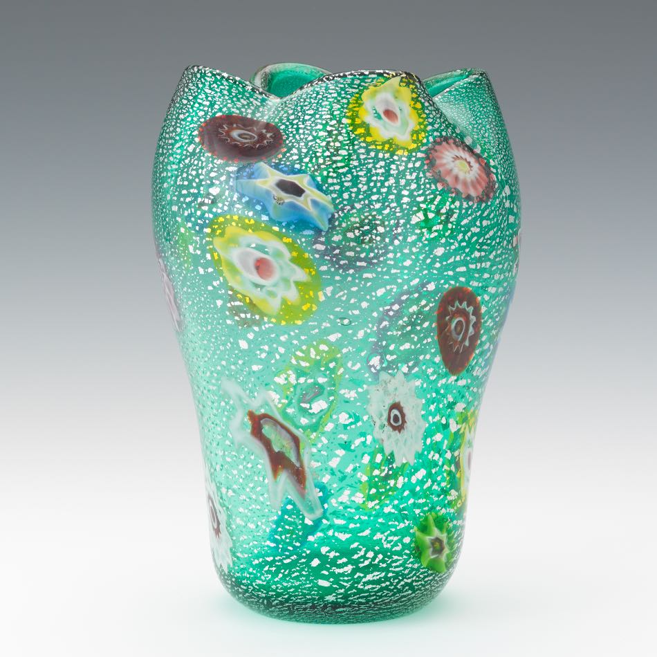 Murano Italian Millefiori Glass Vase 8-1/4"Heavy blown glass vase, millefiori design on a - Image 4 of 7