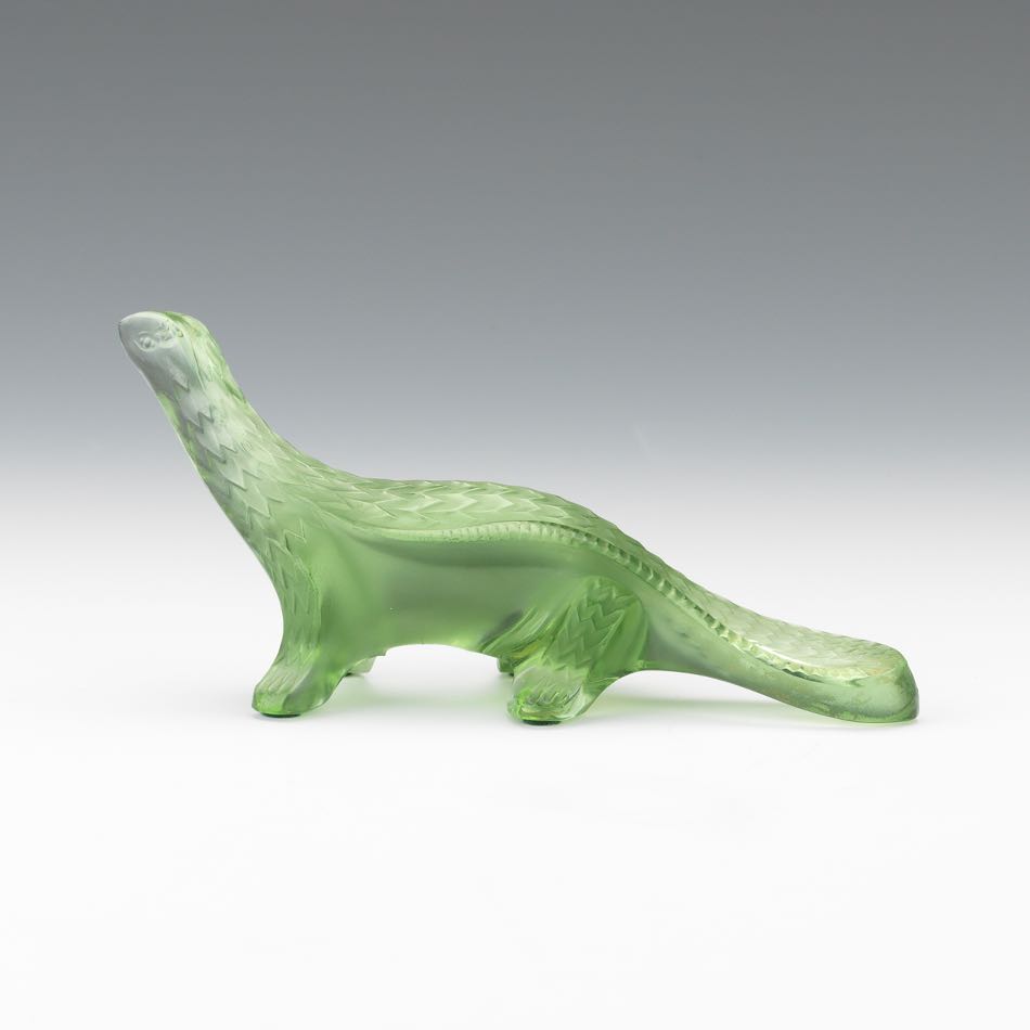Lalique Glass Dinosaur 2-7/8" x 6"A frosted green glass dinosaur marked "Lalique" on base with a " - Image 4 of 7