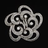 Ladies' Gold and Diamond Scroll Brooch  1 in. 14k white gold brooch with scroll designs forming a