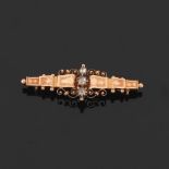 Victorian Rose Gold and Diamond Bar Pin  1-3/4 x 1/2 in. 14k rose gold bar brooch with open scroll