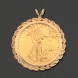 Liberty Fifty Dollar Gold Coin Pendant  1-1/2 x 1-1/2 in. 1 oz Fine gold 50 Dollar coin in a 14k