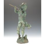 Bronze Flute Player Fountain 23" HBronze garden statue of young boy playing flute, with heavy