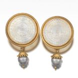 Elizabeth Locke Ladies' Pair of Gold, Tahitian Pearl and Mother-of-Pearl Clip Earrings 2" x 1-3/8"