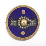 Victorian and Enamel Pin 1-1/2"Yellow unmarked gold brooch or pin with cobalt blue enamel, two