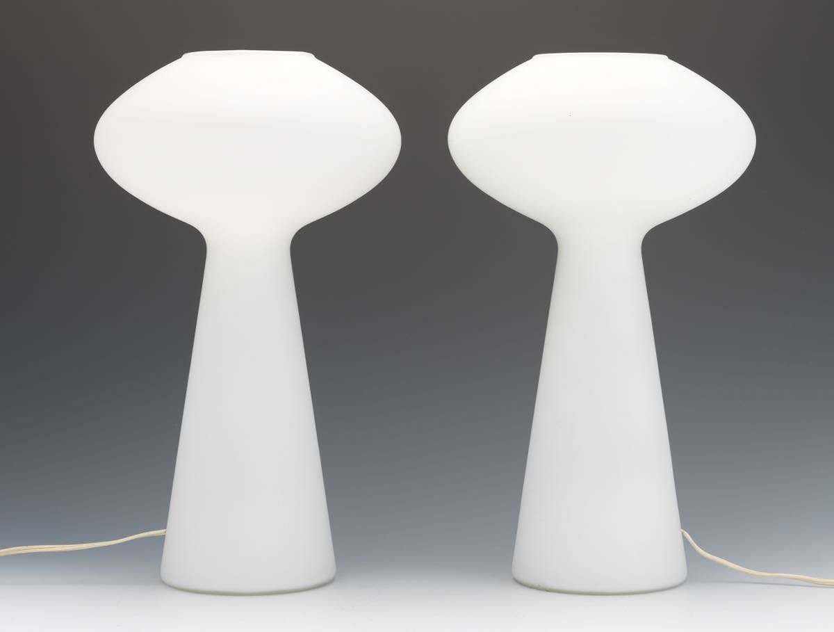 Lisa Johansson-Pape Pair of Frosted Glass Table Lamps, ca. 1950's 17" x 10"Mushroom shape frosted - Image 2 of 2