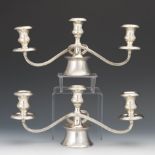 A Pair of Gorham Sterling Silver Three Light Candle Stands  6" x 14"Three lights each with