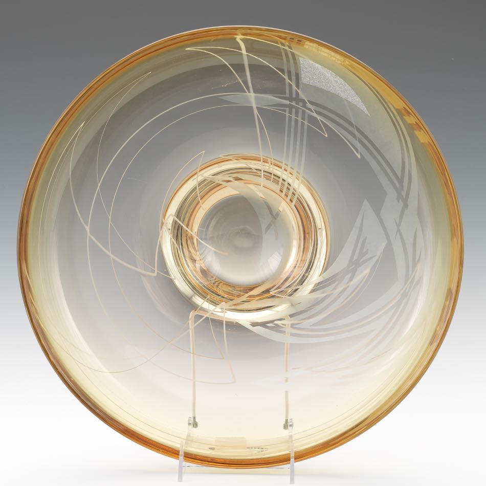 Mark Sudduth (American, Contemporary) 14-3/4" x 4-1/4"Line Series dish. Heavy and thick-walled blown - Image 8 of 9