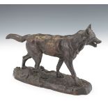 After Barye, Early 20th Century  10" x 15"Bronze sculpture of a wolf, inscribed on base. This