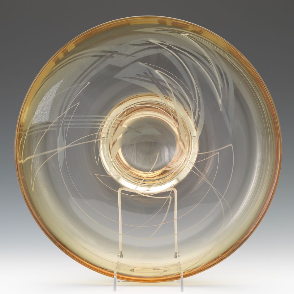 Mark Sudduth (American, Contemporary) 14-3/4" x 4-1/4"Line Series dish. Heavy and thick-walled blown