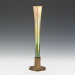 Tiffany Gold Favrille Pulled Feather Art Glass Bud Vase with D'Ore Bronze Base 13"Gold favrille