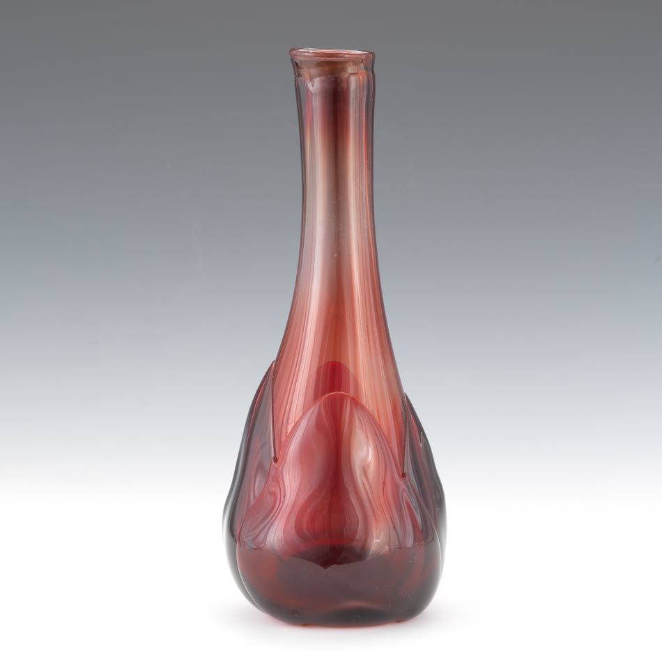 Dominick Labino (American, 1910-1987) 11-1/2" Cranberry colored blown glass bottle-shaped vase