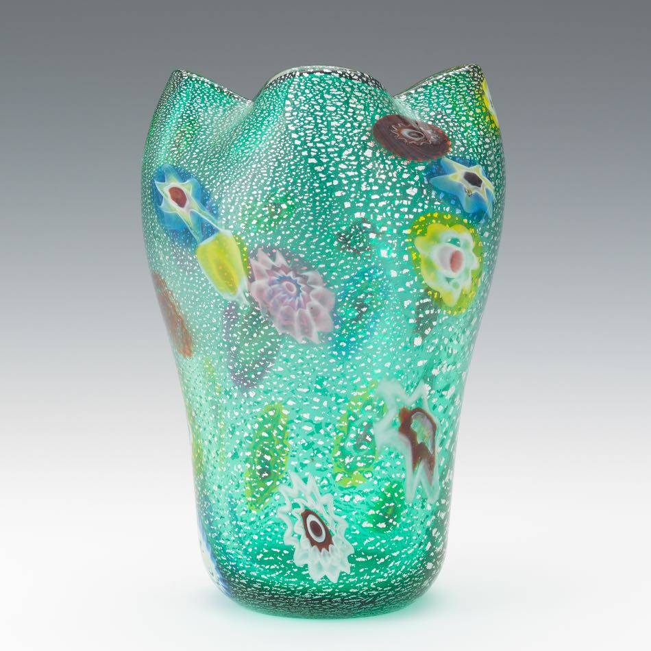 Murano Italian Millefiori Glass Vase 8-1/4"Heavy blown glass vase, millefiori design on a - Image 3 of 7