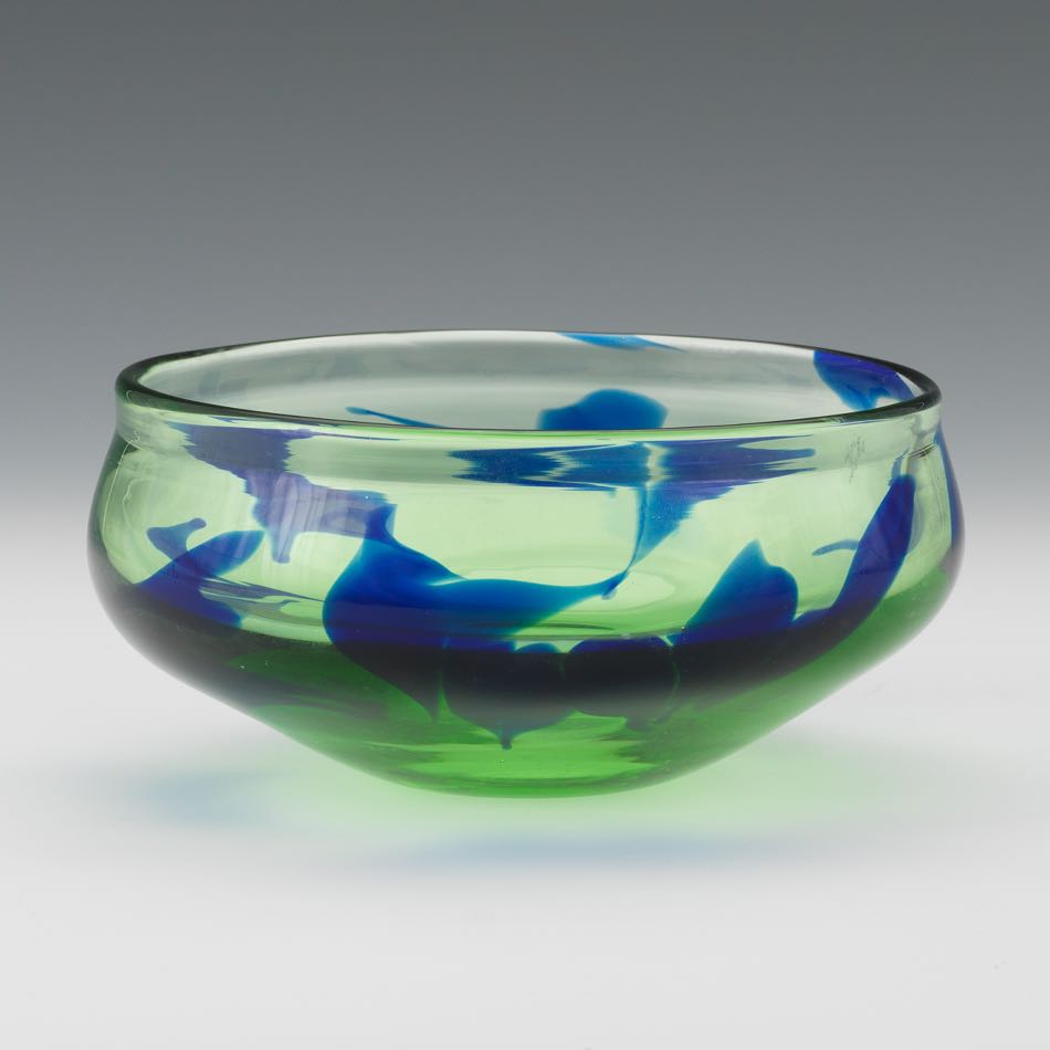 Baker O'Brien (American, Contemporary), Labino Glass Studio 2-1/2" x 5-1/2"Green glass bowl,