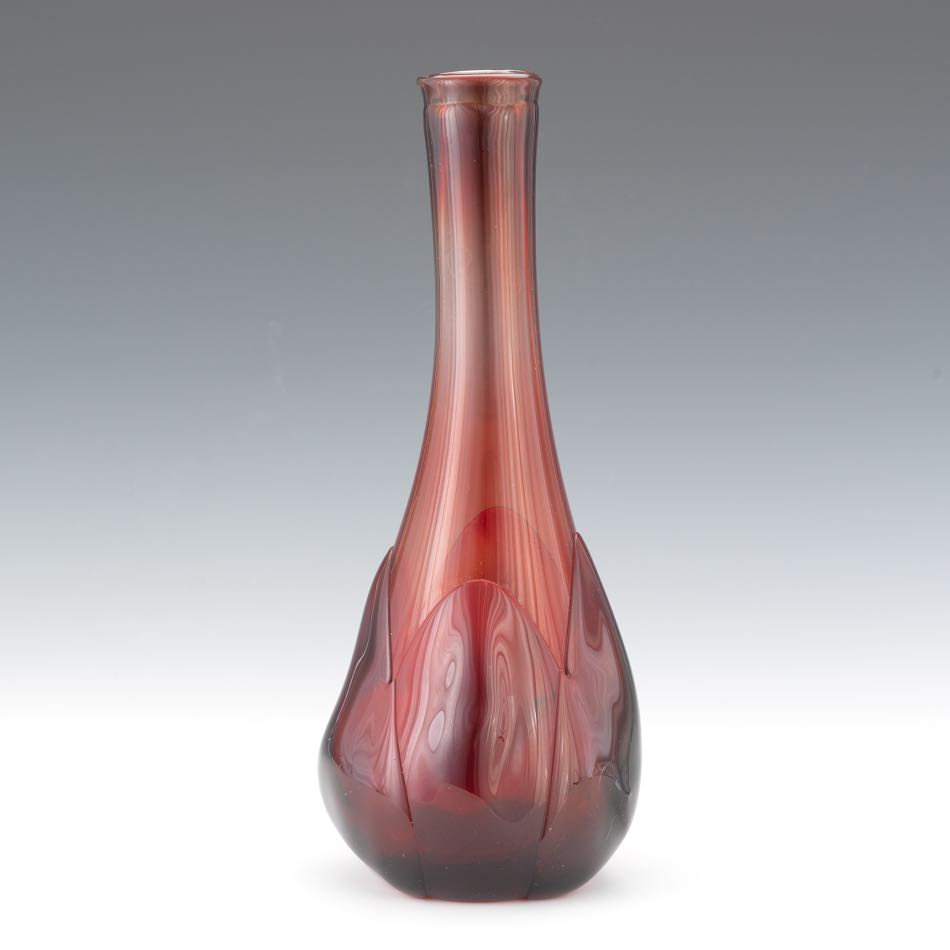 Dominick Labino (American, 1910-1987) 11-1/2" Cranberry colored blown glass bottle-shaped vase - Image 3 of 7