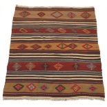 Kilim Carpet, 20th Century 5'8" x 4'8-3/4"Wool on cotton weft, square, short fringe on both sides,