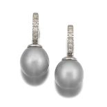 A Pair of Pearl and Diamond Earrings  null14k white gold earrings featuring 11mm silver tone pearls,