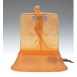 McKee Art Deco Figural Light 11" x 10 1/2"Cast frosted amber glass Art Deco figural lamp by McKee