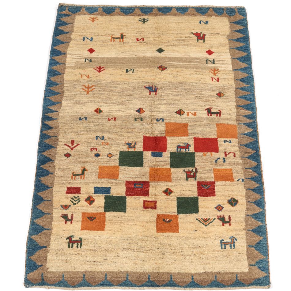 Gebbeh Carpet, 20th Century 6'7" x 4'3"Dense wool pile on wool weft. Field with polychrome geometric