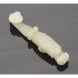 White Jade Belt Hook of a Duck 3-3/8"Carved white jade belt hook of a duck with bulging eyes and