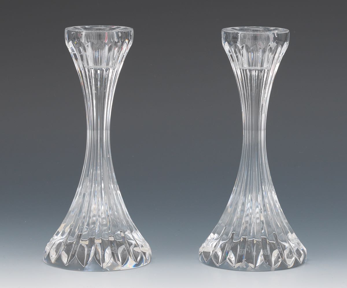 A Pair of Baccarat Candlesticks 6-1/8"Modern tapering shape with furrowed sides, Baccarat logo - Image 3 of 6