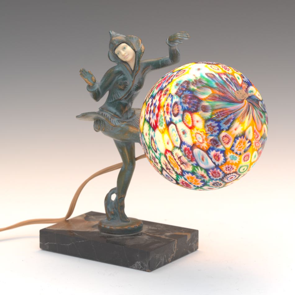 Dancing Girl Lamp 9" x 5" x 3 1/2" baseMillefiore glass gall novelty lamp with figure. Figural - Image 9 of 9