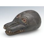 A Native Seal Mask, ca. 19th Century 6" x 11" x 7 Â½"Carved wood with pigments, carved open mouth