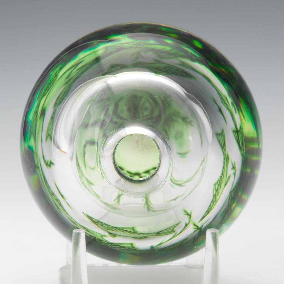 Edward Hald for Orrefors Fish Graal, Swedish, ca. 1950 5"A heavy, thick-walled, round, glass vase - Image 5 of 7