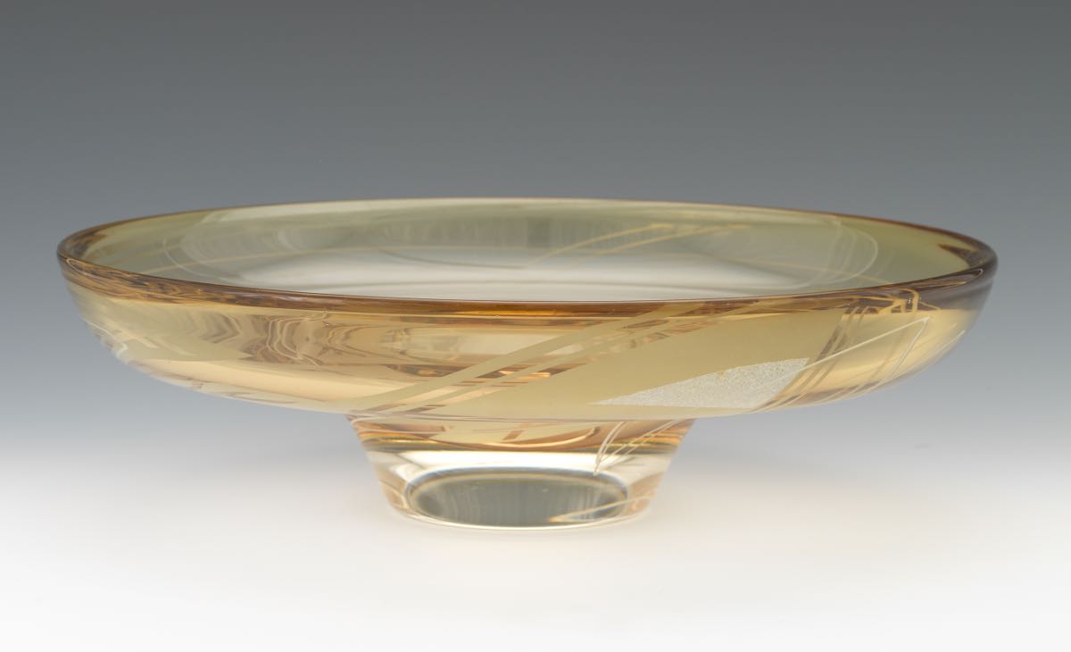 Mark Sudduth (American, Contemporary) 14-3/4" x 4-1/4"Line Series dish. Heavy and thick-walled blown - Image 5 of 9