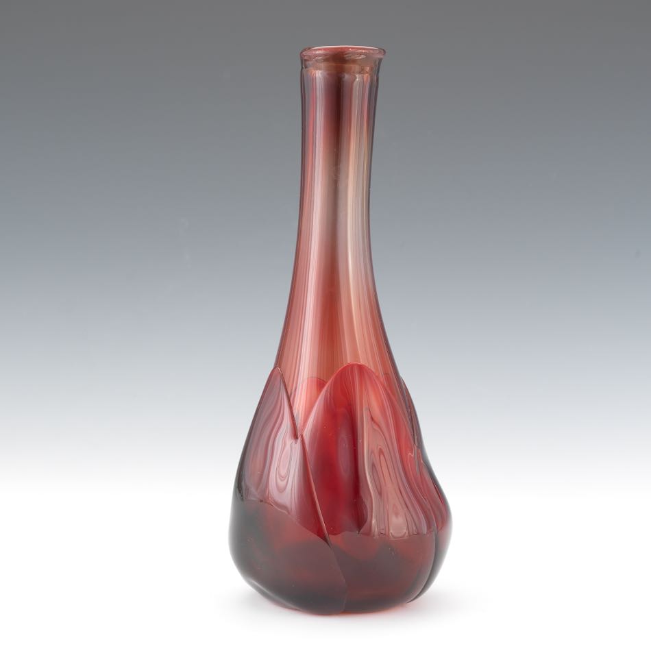 Dominick Labino (American, 1910-1987) 11-1/2" Cranberry colored blown glass bottle-shaped vase - Image 5 of 7