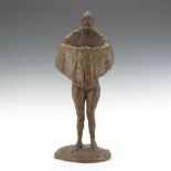 Bronze Sculpture of a Standing Figure with Clasped Hands 17"Illegibly signed in the base, from a