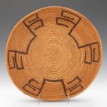 Native American Pima Basket 12" x 3-1/4"Hand crafted coiled basket with fret pattern and natural
