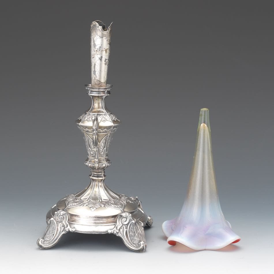 German Silver and Glass Centerpiece  14" x 5"800 silver standard base with scroll and acanthus - Image 5 of 7