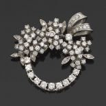 Retro Diamond Wreath Brooch 1-1/2 x 1-3/8 in. 14k white gold wreath brooch featuring flower and