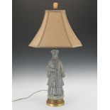 Chinese Porcelain Figural Lamp, Retailed by Argo Light Company, Pittsburgh, ca. 1940's 33-1/2"T Fine