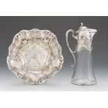 Art Nouveau Gorham Sterling Silver Mounted Glass Claret Jug and R. Wallace & Son Mfg. Co. Sterling