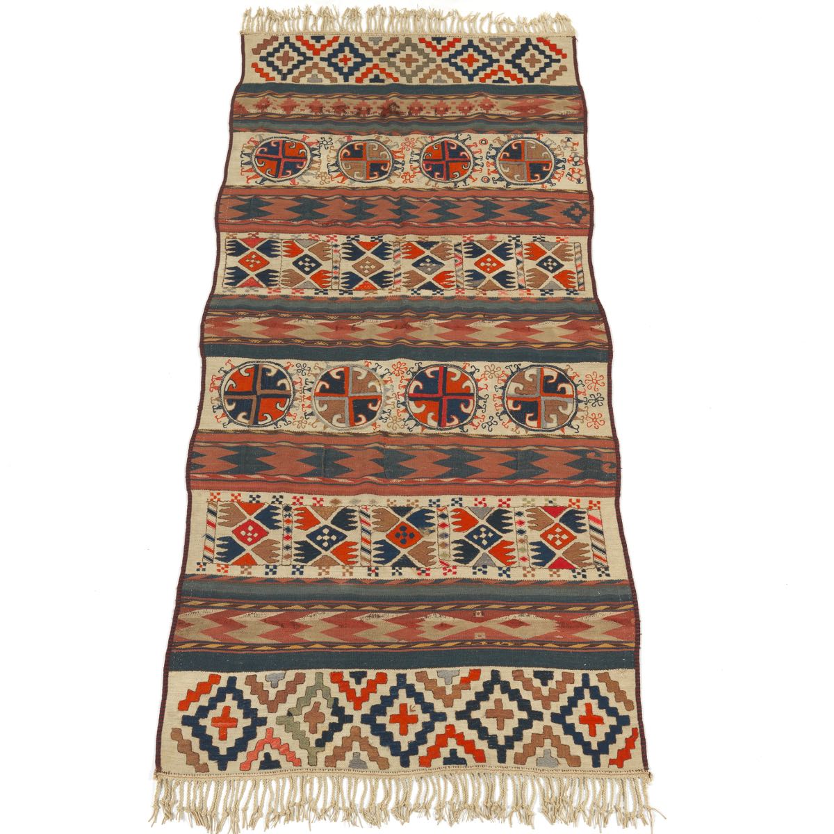 Kilim Carpet, Early 20th Century 9'8" x 3'11"Flat-weave with dyed wool on dense flat wefts,