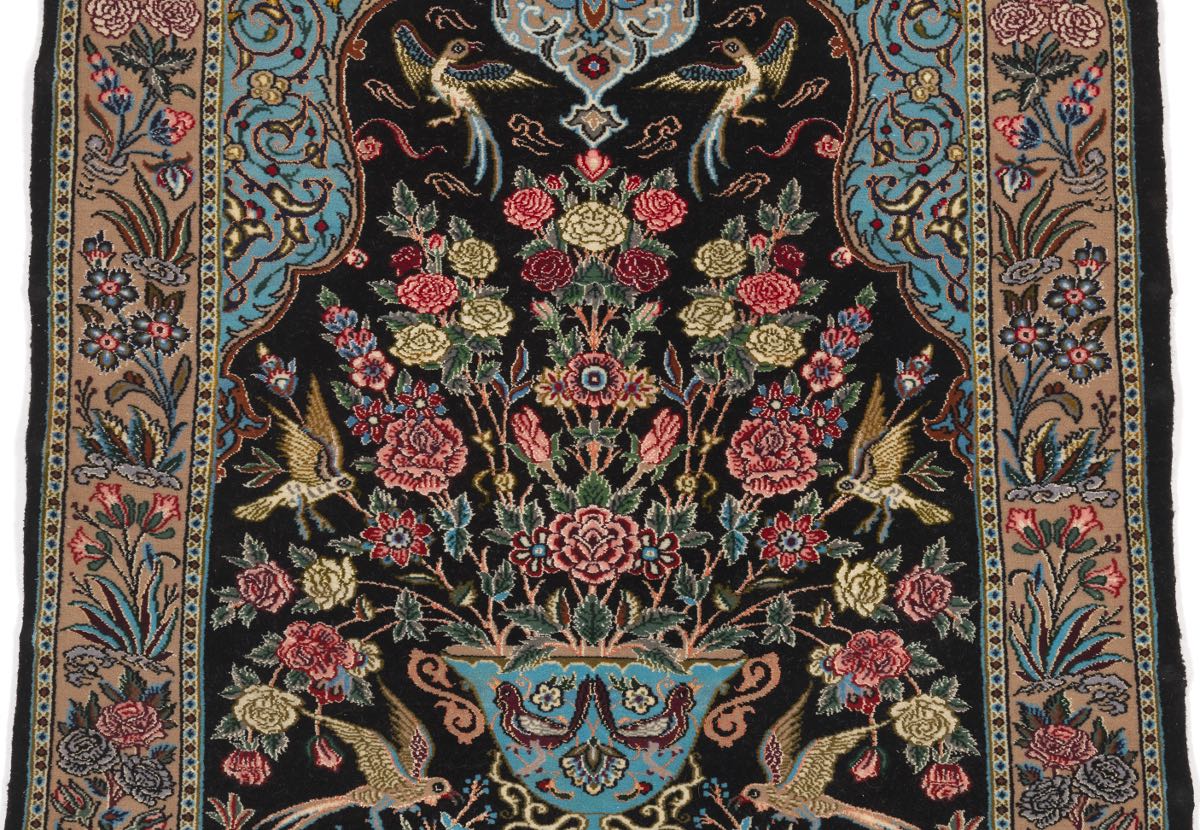 Signed Isfahan Prayer Carpet, 20th Century 3'2" x 2'4"Low dense silk and wool pile on silk weft. - Image 2 of 2