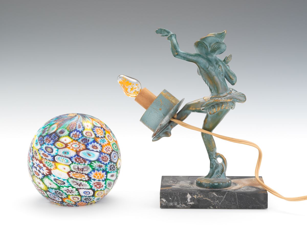 Dancing Girl Lamp 9" x 5" x 3 1/2" baseMillefiore glass gall novelty lamp with figure. Figural - Image 6 of 9